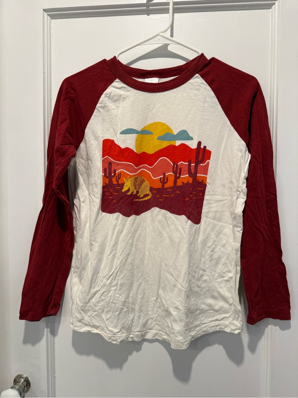 Hanna Andersson Kids Raglan Long-Sleeve Graphic Tee - Maroon & White Size 12